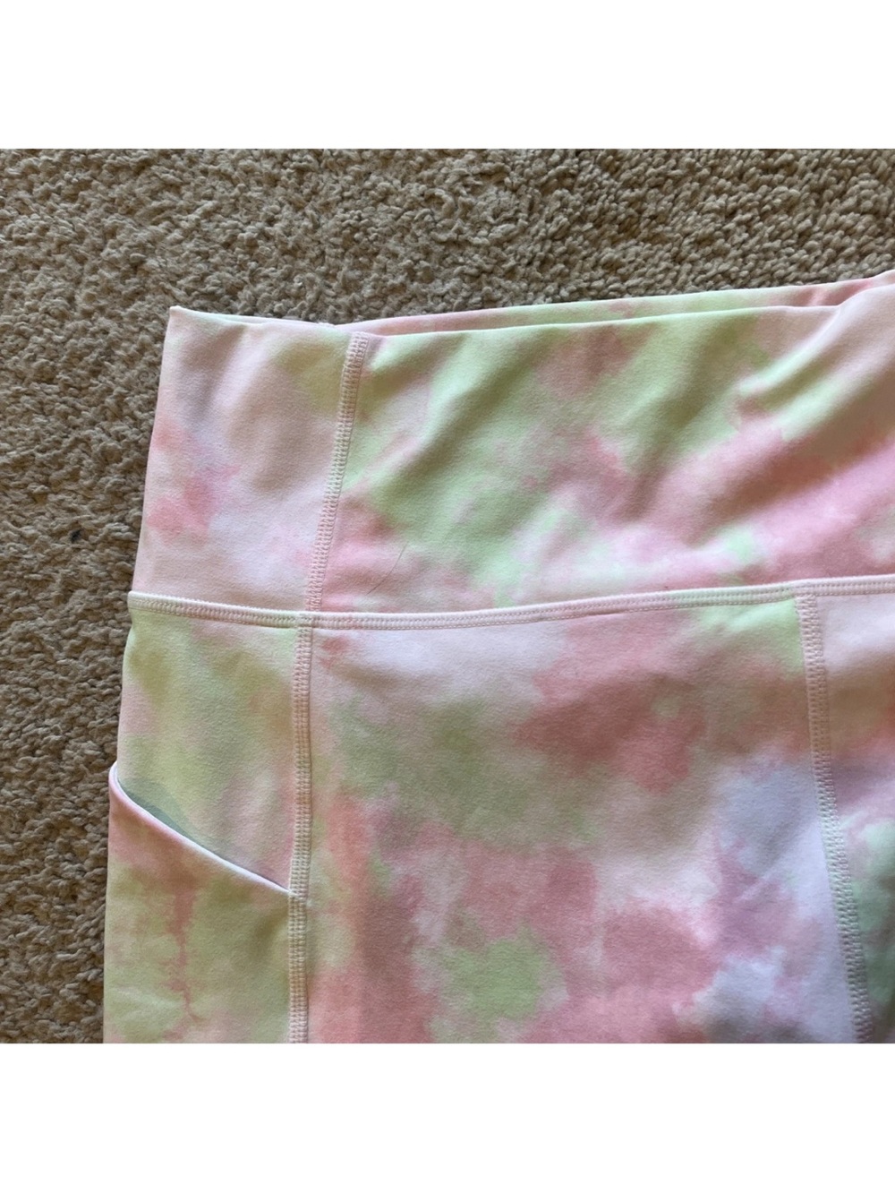 Women’s FABLETICS High-Rise Tie-Dye Bike Shorts - Pink & Green - Picture 3 of 4